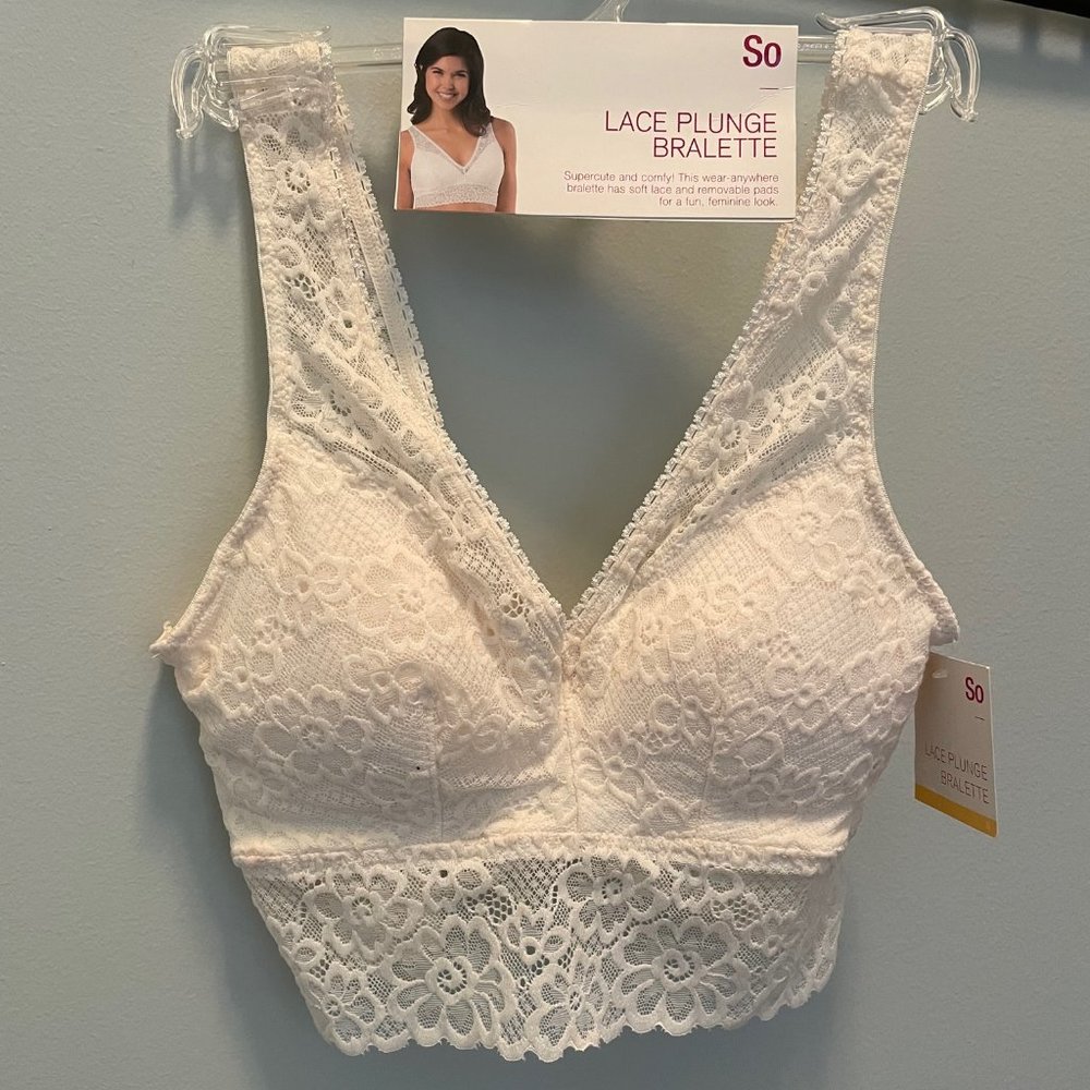 Lace Plunge Bralette Size S cream color by SO New with Tags